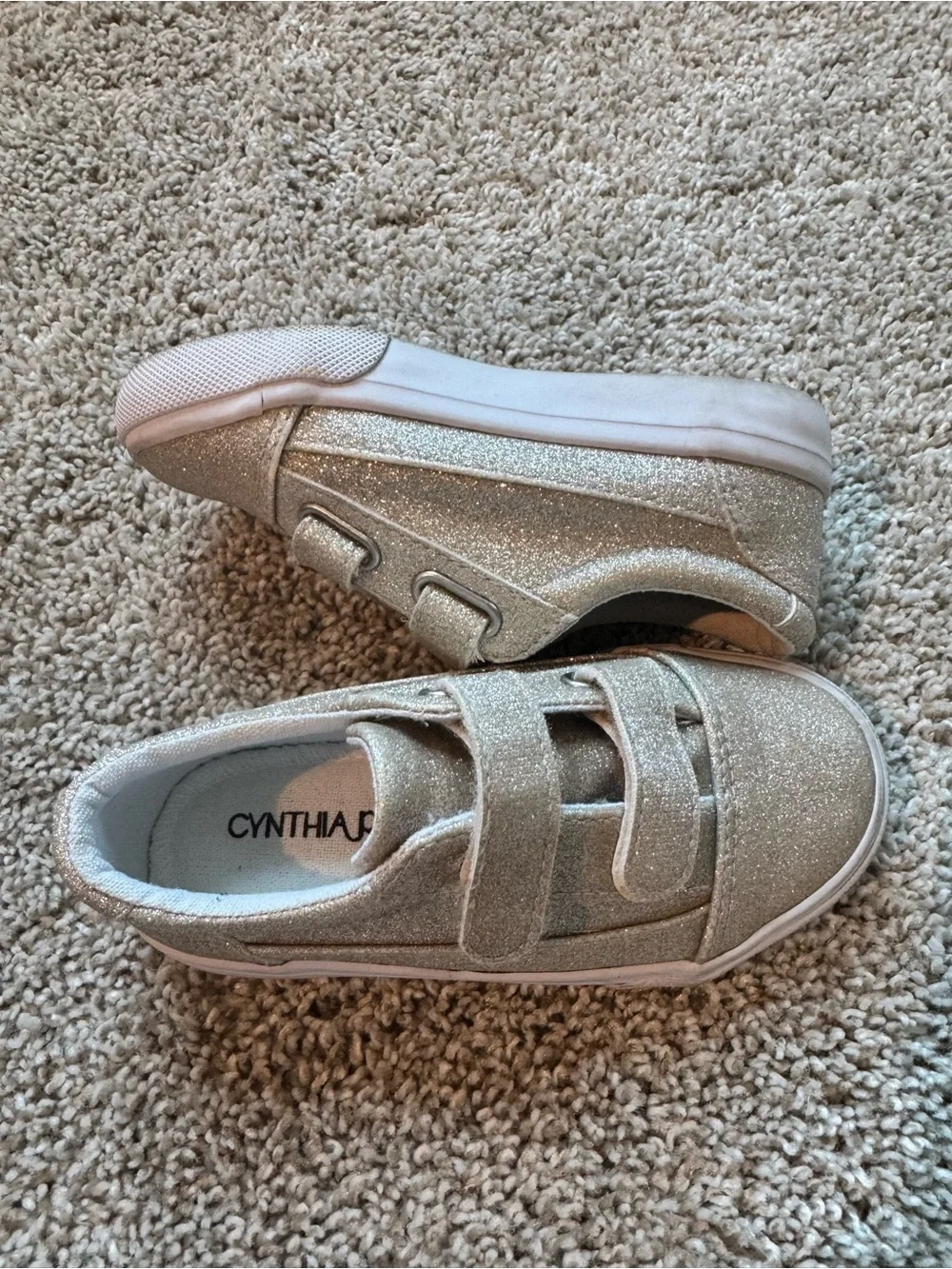 Girls Gold Glitter Sneakers Velcro Strap Shoes Slip on shoes size 9